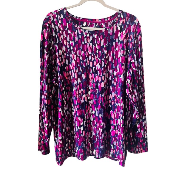 Chico's Tops - Chicos Purple Pink Abstract Brushstroke Long Sleeve Top Size 4 XXL Casual Artsy